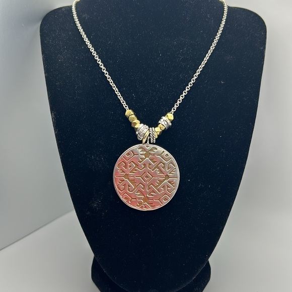 Silpada Sterling Silver and Brass Reversable Sundial Aztec Necklace - N3100 - Picture 2 of 6